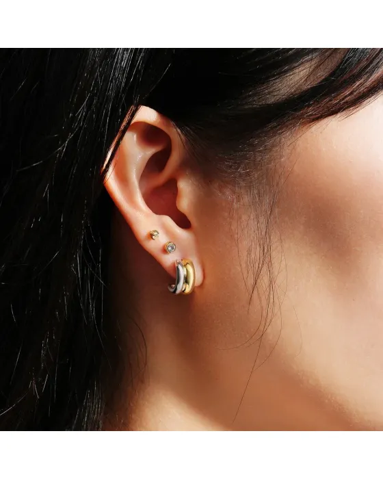 Σκουλαρίκια Ania Haie Two-Tone Duet Mixed Huggie Hoop Earrings E067-05T - 