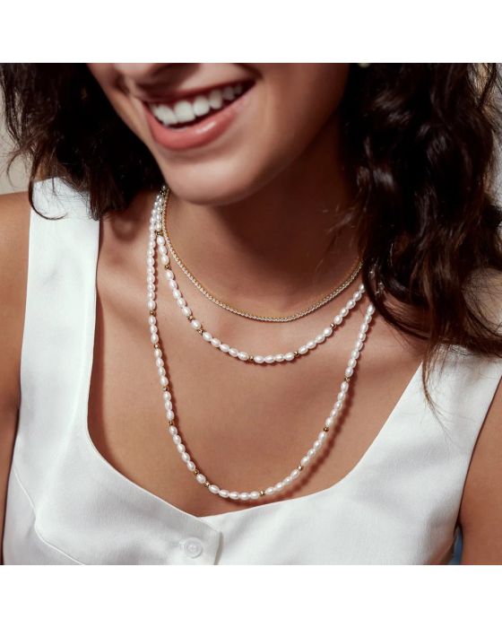 Κολιέ Ania Haie Freshwater Pearl and White Cubic Zirconia Bezel Set Slider Necklace N058-06G - 