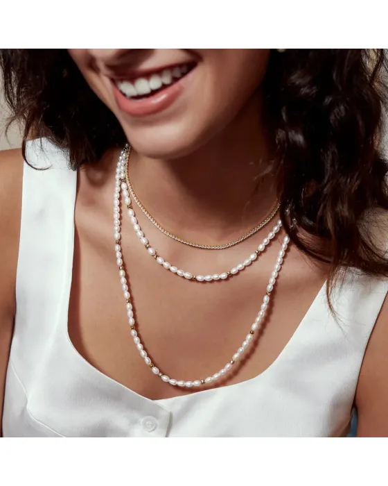 Κολιέ Ania Haie Freshwater Pearl and White Cubic Zirconia Bezel Set Slider N058-06H - 