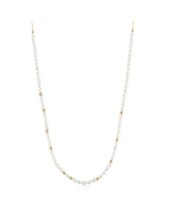 Κολιέ Ania Haie Freshwater Pearl and White Cubic Zirconia Bezel Set Slider Necklace N058-06G