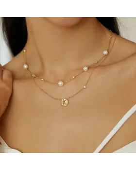 Κολιέ Ania Haie Shell Pearl and Star Station Necklace N065-09G - 