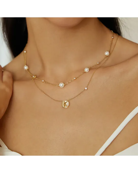 Κολιέ Ania Haie Shell Pearl and Star Station Necklace N065-09G - 