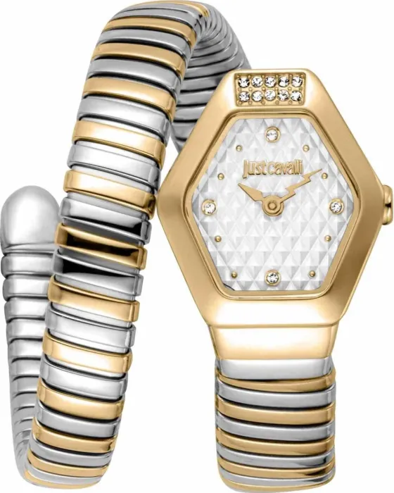 Women's watch Just Cavalli Signature Snake Splora Hexagon JC1L394M0055, Silver dial, Bracelet in Stainless Steel