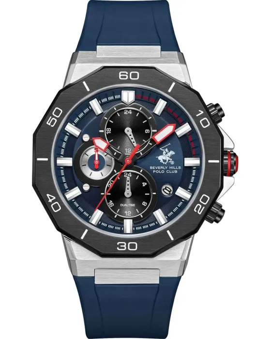 Ανδρικό ρολόι Beverly Hills Polo Club BP3784X.399, Μπλε καντράν, Λουρί από Καουτσούκ