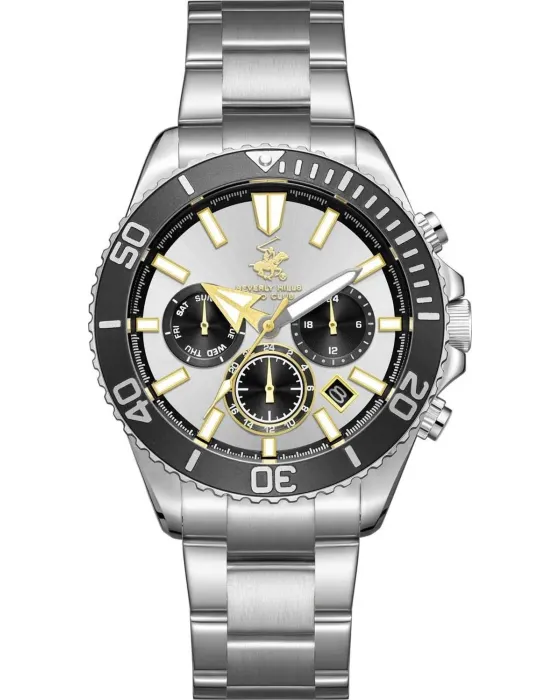 Ανδρικό ρολόι Beverly Hills Polo Club BP3721X.330, Ασημί καντράν, Μπρασελέ από Ανοξείδωτο ατσάλι