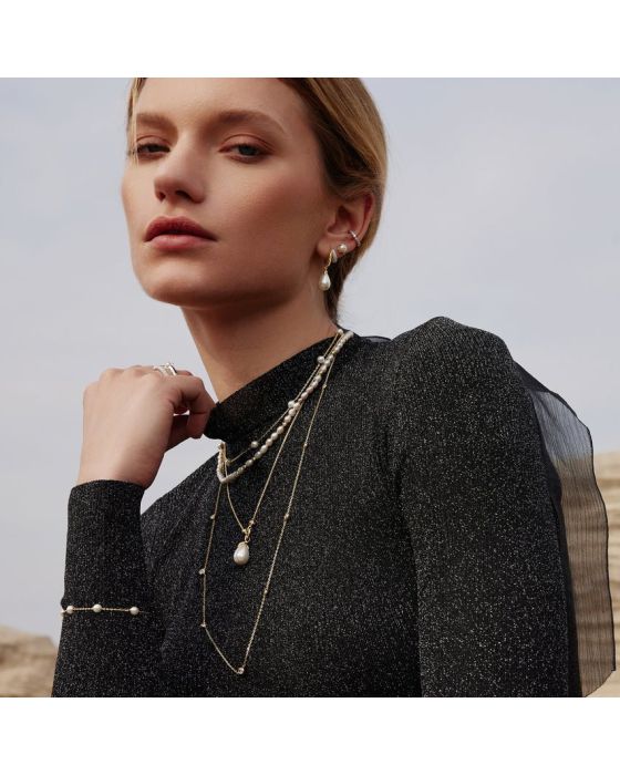 Σκουλαρίκια Ania Haie Duet Mixed Shell Pearl Drop Huggie Hoop E069-09G - 