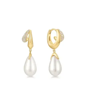 Σκουλαρίκια Ania Haie Duet Mixed Shell Pearl Drop Huggie Hoop E069-09G