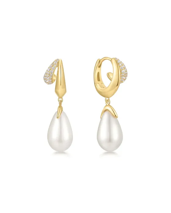 Σκουλαρίκια Ania Haie Duet Mixed Shell Pearl Drop Huggie Hoop E069-09G