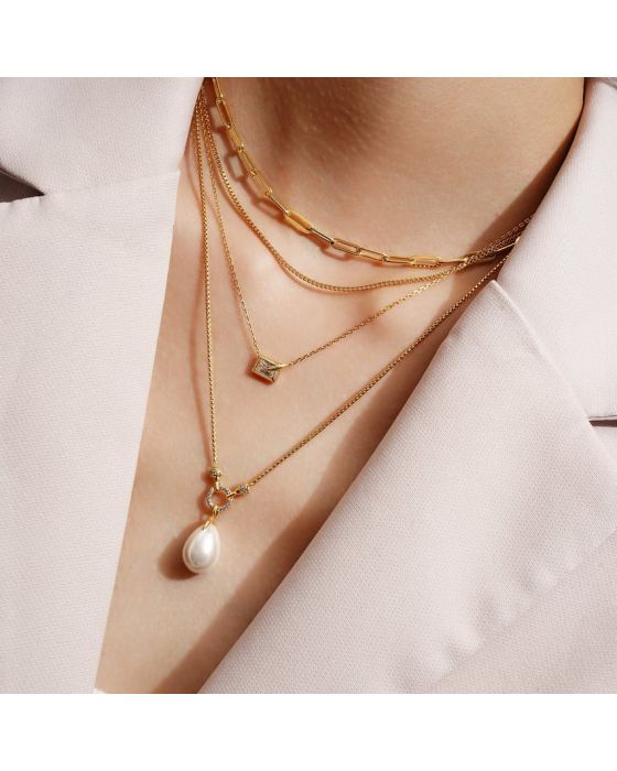 Κολιέ Ania Haie Gold Linked Shell Pearl Drop Pendant N069-05G - 