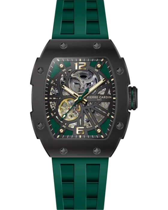 Male watch Pierre Cardin Squelette Sportif Automatic CF.1013.PF.2, Green dial, Strap in Silicone