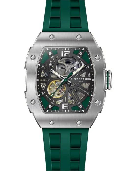 Ανδρικό ρολόι Pierre Cardin Squelette Sportif Automatic CF.1013.PF, Πράσινο καντράν, Λουρί από Σιλικόνη