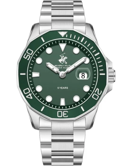 Ανδρικό ρολόι Beverly Hills Polo Club BP3878X.370, Πράσινο καντράν, Μπρασελέ από Ανοξείδωτο ατσάλι