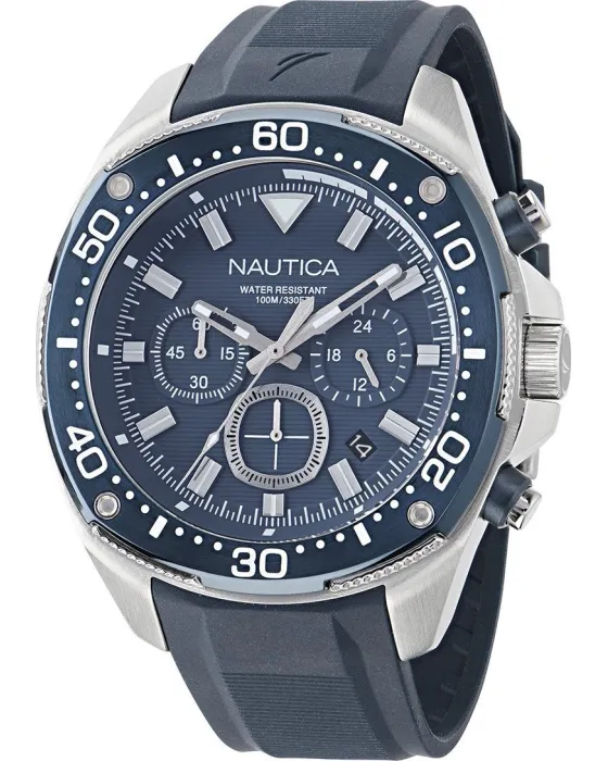 Ανδρικό ρολόι Nautica NCT Bluesail Chronograph NAPBSF403, Μπλε καντράν, Λουρί από Σιλικόνη