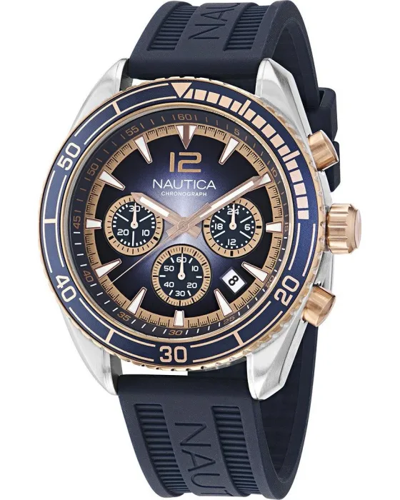 Ανδρικό ρολόι Nautica Key Biscayne Vintage Chronograph NAPKBF301, Μπλε καντράν, Λουρί από Σιλικόνη