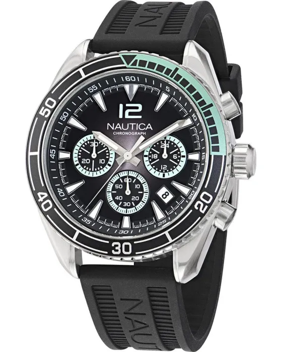 Ανδρικό ρολόι Nautica Key Biscayne Vintage Chronograph NAPKBF305, Μαύρο καντράν, Λουρί από Σιλικόνη