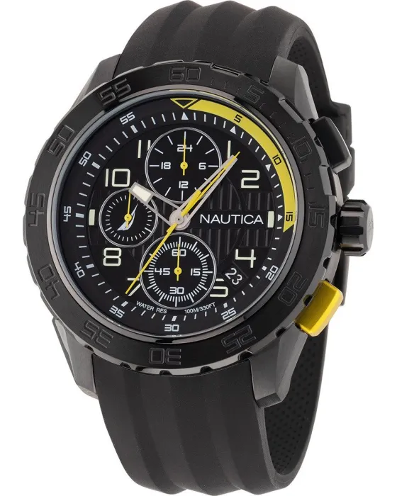 Ανδρικό ρολόι Nautica NST 101 Chronograph NAPNSS302, Μαύρο καντράν, Λουρί από Σιλικόνη