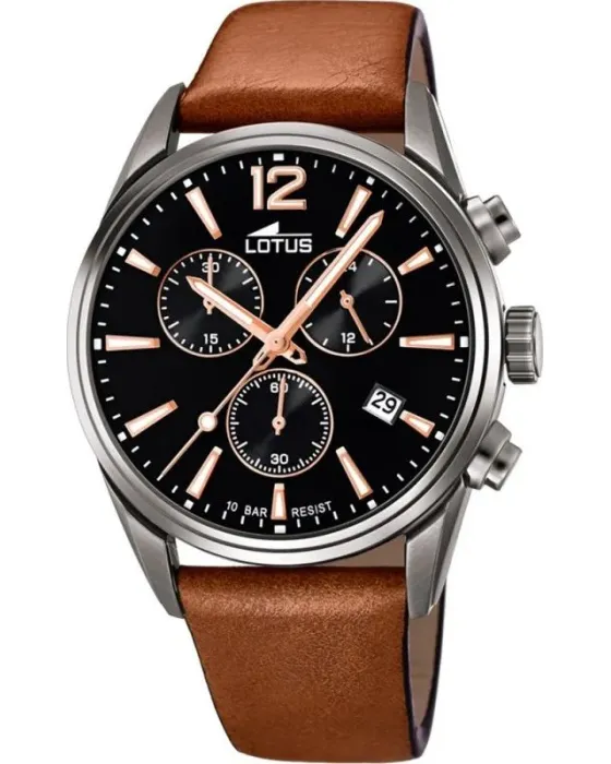 Ανδρικό ρολόι Lotus Chronograph L18683 / 2, Μαύρο καντράν, Λουρί από Δερμάτινο