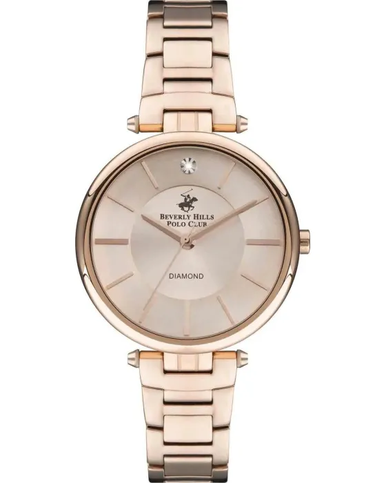 Γυναικείο ρολόι Beverly Hills Polo Club BP3294X.410, Ροζ Χρυσό καντράν, Μπρασελέ από Ανοξείδωτο ατσάλι