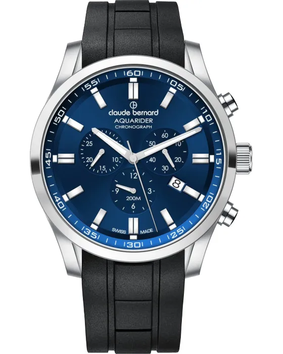 Men's watch Claude Bernard Aquarider Chronograph 10262 3CA BUIN, Blue dial, Strap in Rubber