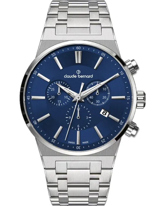 Male watch Claude Bernard Neo 1973 Chronograph 10265 3M BUIN, Blue dial, Bracelet in Stainless Steel
