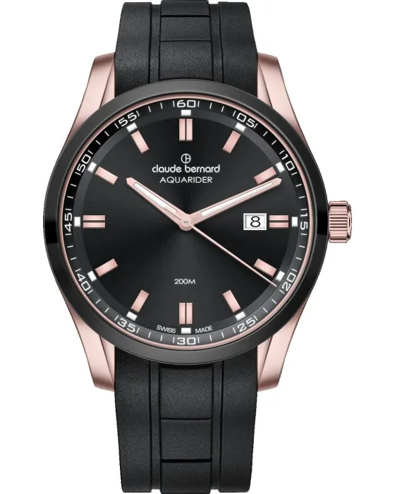 Men's watch Claude Bernard Aquarider 53028 357RNCA NIR, Black dial, Strap in Rubber