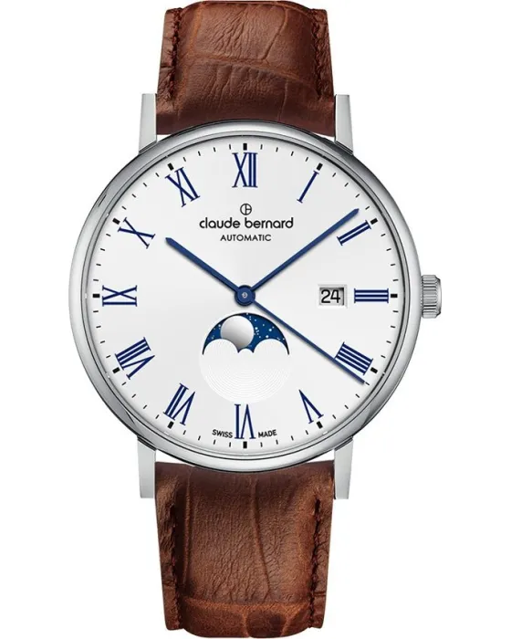 Ανδρικό ρολόι Claude Bernard Slim Line Automatic 80501 3 BRBU, Λευκό καντράν, Λουρί από Δερμάτινο