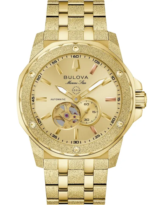 Ανδρικό ρολόι Bulova Marine Star Automatic 97A200, Χρυσό καντράν, Μπρασελέ από Ανοξείδωτο ατσάλι