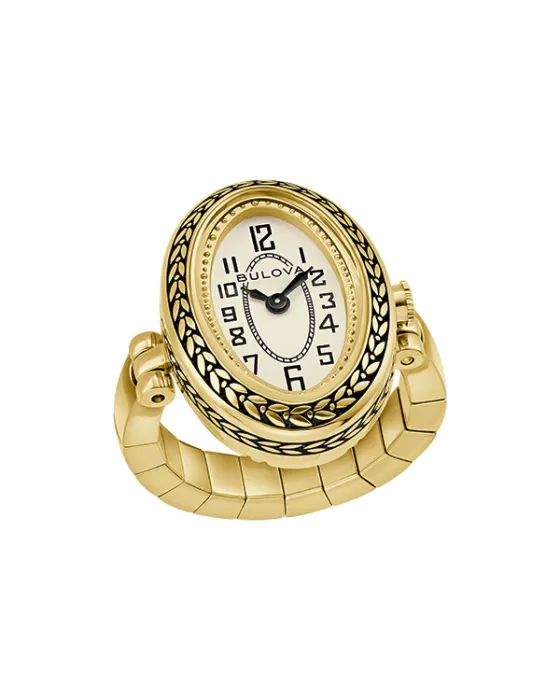 Women's Bulova Classic Art Deco Ring Watch 97L188, White dial, Bracelet in Stainless Steel