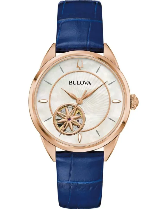 Γυναικείο ρολόι Bulova Sutton Automatic 97L180, Ασημί / Φίλντισι καντράν, Λουρί από Δερμάτινο