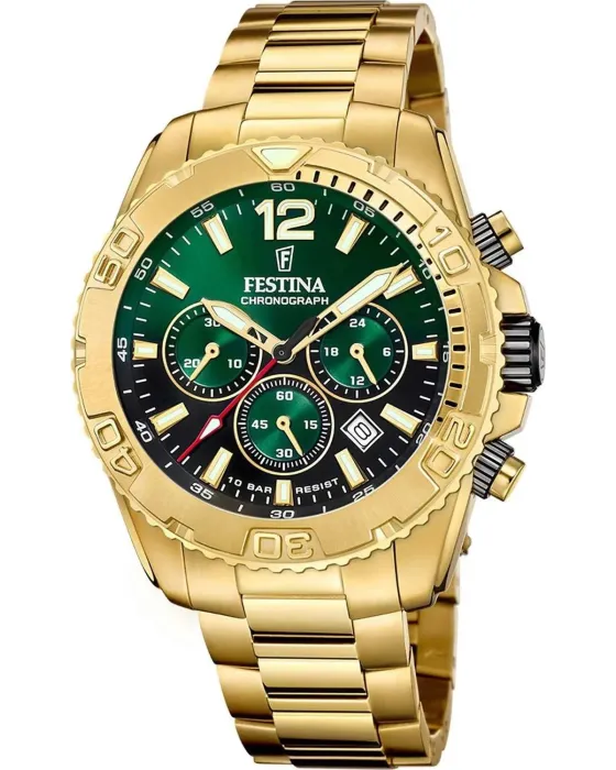 Men's watch Festina Chronograph F20684 / 3, Green dial, Bracelet in Stainless Steel