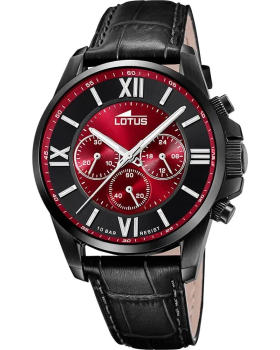 Ανδρικό ρολόι Lotus Chronograph L18881 / 4, Κόκκινο καντράν, Λουρί από Δερμάτινο