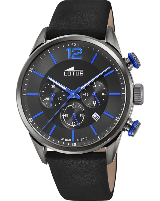 Ανδρικό ρολόι Lotus Chronograph L18687 / 3, Μαύρο καντράν, Λουρί από Δερμάτινο