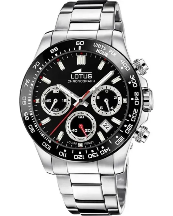 Ανδρικό ρολόι Lotus Chronograph L18912 / 6, Μαύρο καντράν, Μπρασελέ από Ανοξείδωτο ατσάλι