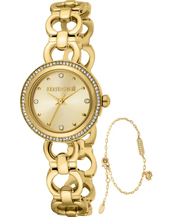 Γυναικείο ρολόι Roberto Cavalli RC5L160M0035, Χρυσό καντράν, Μπρασελέ από Ανοξείδωτο ατσάλι