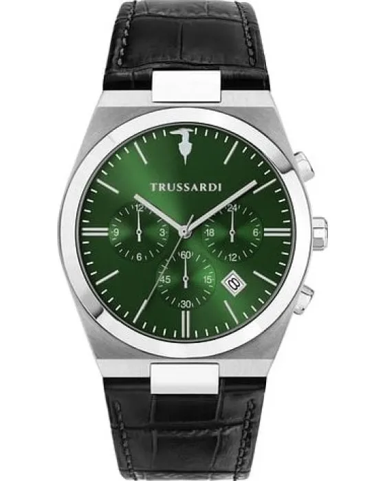 Ανδρικό ρολόι Trussardi T-Milano R2451175003, Πράσινο καντράν, Λουρί από Δερμάτινο