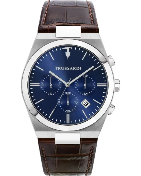 Ανδρικό ρολόι Trussardi T-Milano R2451175002, Μπλε καντράν, Λουρί από Δερμάτινο