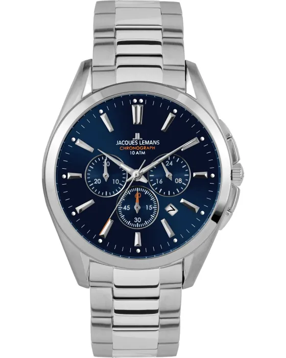 Men's watch Jacques Lemans Derby Chronograph 1-1945.1E, Blue dial, Bracelet in Stainless Steel