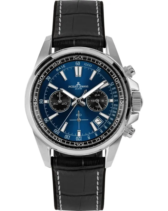 Ανδρικό ρολόι Jacques Lemans Liverpool Chronograph 1-2117S, Μπλε καντράν, Λουρί από Δερμάτινο