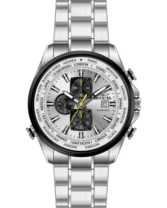 Men's watch Invicta Aviator Chronograph 50501, Silver dial, Bracelet in Stainless Steel