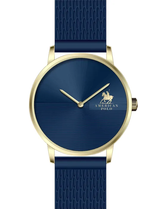 Ανδρικό ρολόι American Polo APGPBL103G, Μπλε καντράν, Λουρί από Καουτσούκ