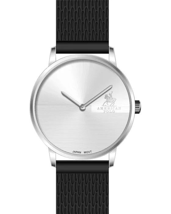 Ανδρικό ρολόι American Polo APSSW103G, Ασημί καντράν, Λουρί από Καουτσούκ