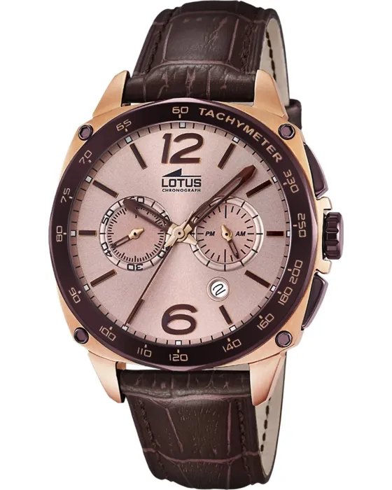 Ανδρικό ρολόι Lotus Chronograph L18217 / 2, Ροζ καντράν, Λουρί από Δερμάτινο