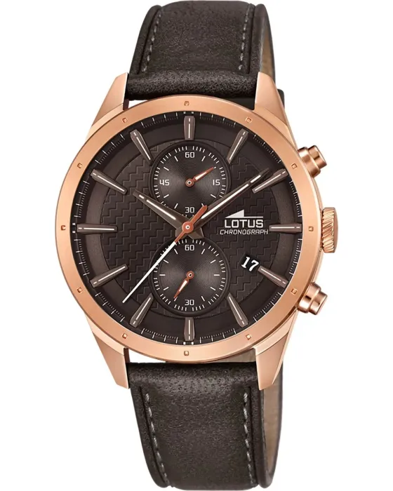 Ανδρικό ρολόι Lotus Chronograph L18314 / 1, Καφέ καντράν, Λουρί από Δερμάτινο