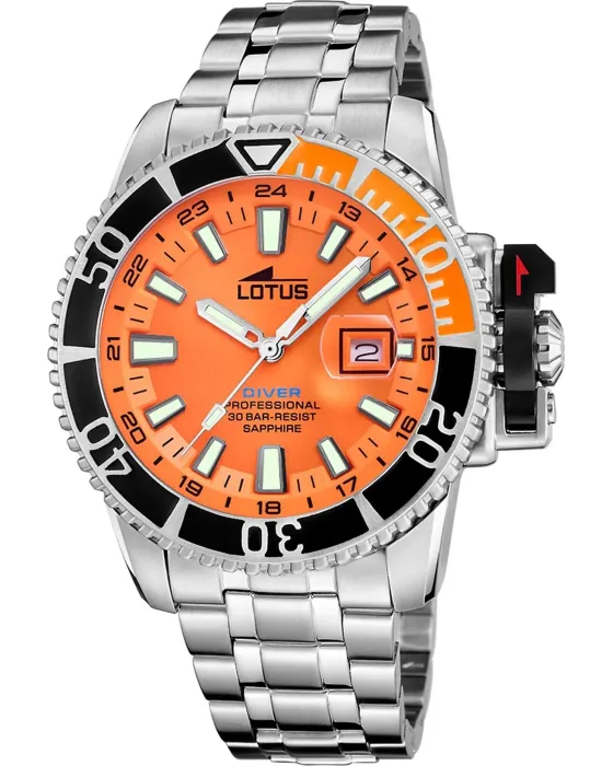Men's watch Lotus Diver L18938 / 2, Orange dial, Bracelet in Stainless Steel