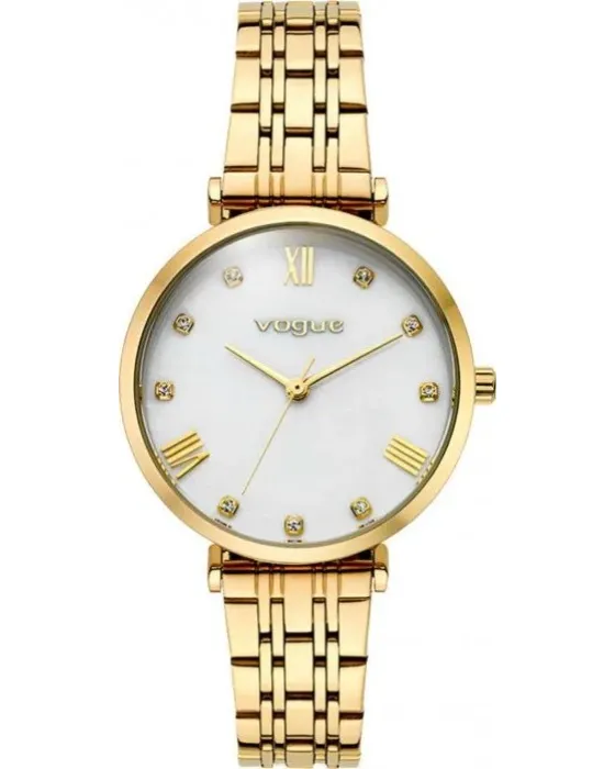 Γυναικείο ρολόι Vogue Bliss Mini Crystals 2020617041, Λευκό / Φίλντισι καντράν, Μπρασελέ από Ανοξείδωτο ατσάλι