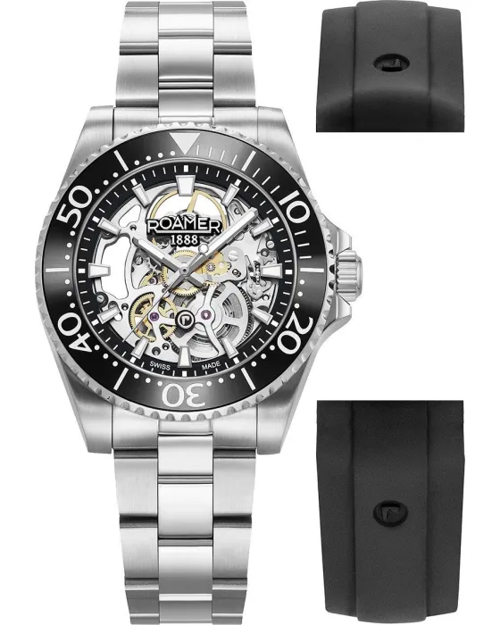 Ανδρικό ρολόι Roamer Premier Skeleton Automatic Limited Box Set 986984-41-85-20, Ασημί καντράν, Μπρασελέ από Ανοξείδωτο ατσάλι