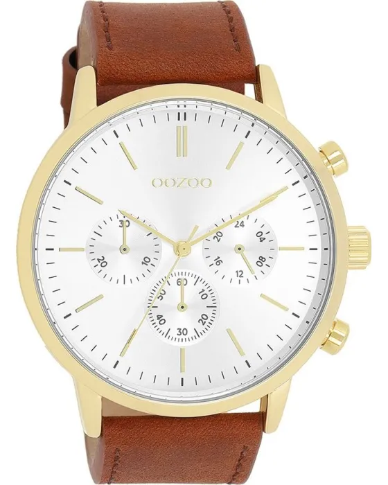 Ανδρικό ρολόι Oozoo Timepieces C11201, Λευκό καντράν, Λουρί από Δερμάτινο