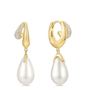 Σκουλαρίκια Ania Haie Sparkling Duet Mixed Shell Pearl Drop Huggie Hoop E069-09G
