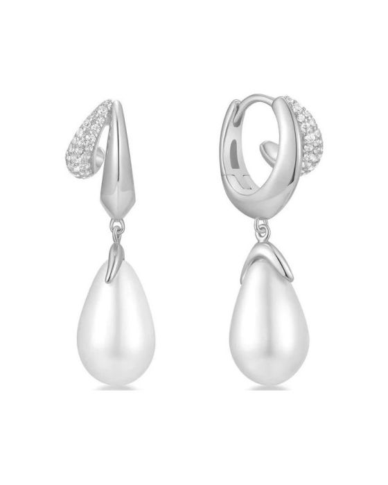 Σκουλαρίκια Ania Haie Sparkling Duet Mixed Shell Pearl Drop Huggie Hoop E069-09H