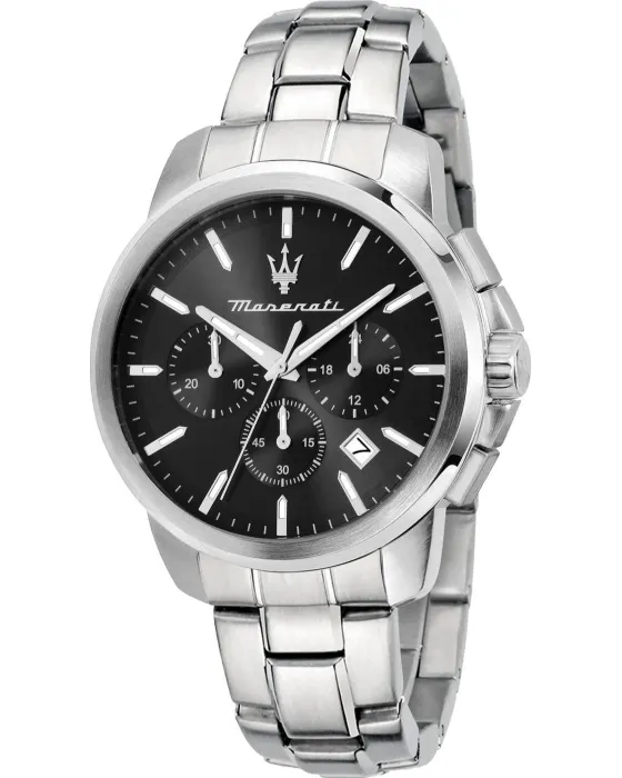 Ανδρικό ρολόι Maserati Successo Chronograph R8873621046, Μαύρο καντράν, Μπρασελέ από Ανοξείδωτο ατσάλι